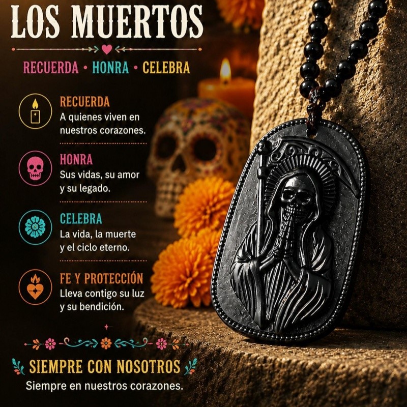 Vintage Fashion Tags - Colar com medalhão da Santa Muerte