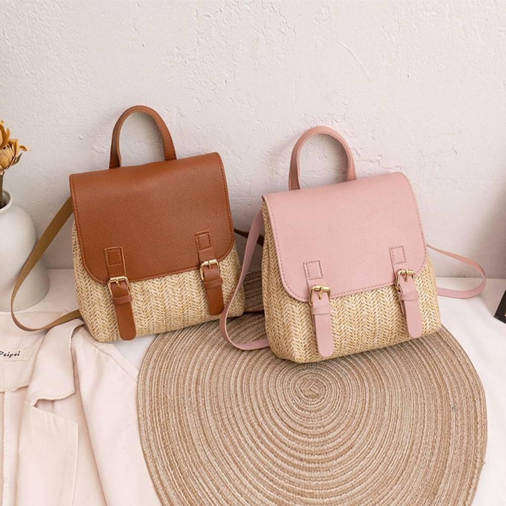 Vintage Fashion Look - Mochila de Palha em Couro PU